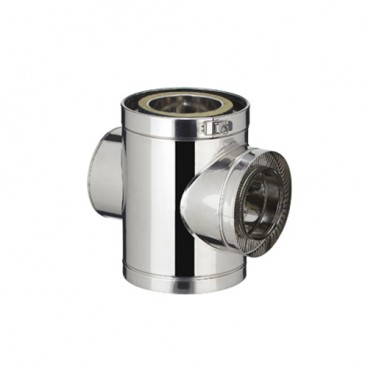 T&eacute; 90&deg; fum&eacute;e inox piquage TI avec trappe de visite